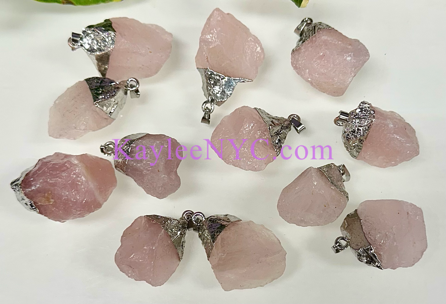 12 PCs Natural Rose Quartz Crystal Pendant