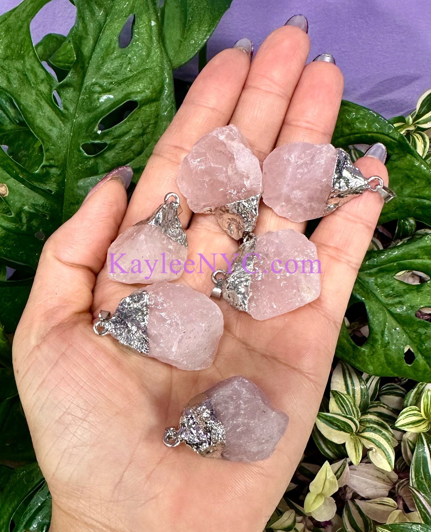 12 PCs Natural Rose Quartz Crystal Pendant