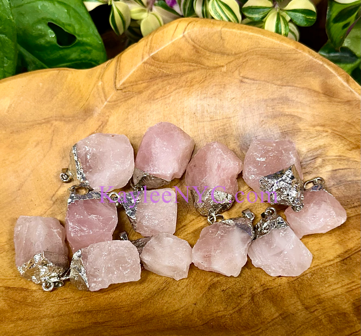 12 PCs Natural Rose Quartz Crystal Pendant