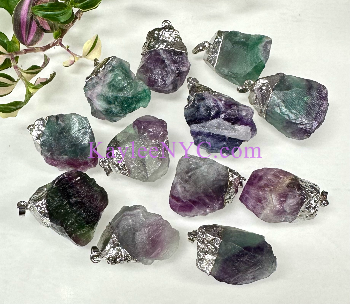 12 PCs Natural Fluorite Crystal Pendant