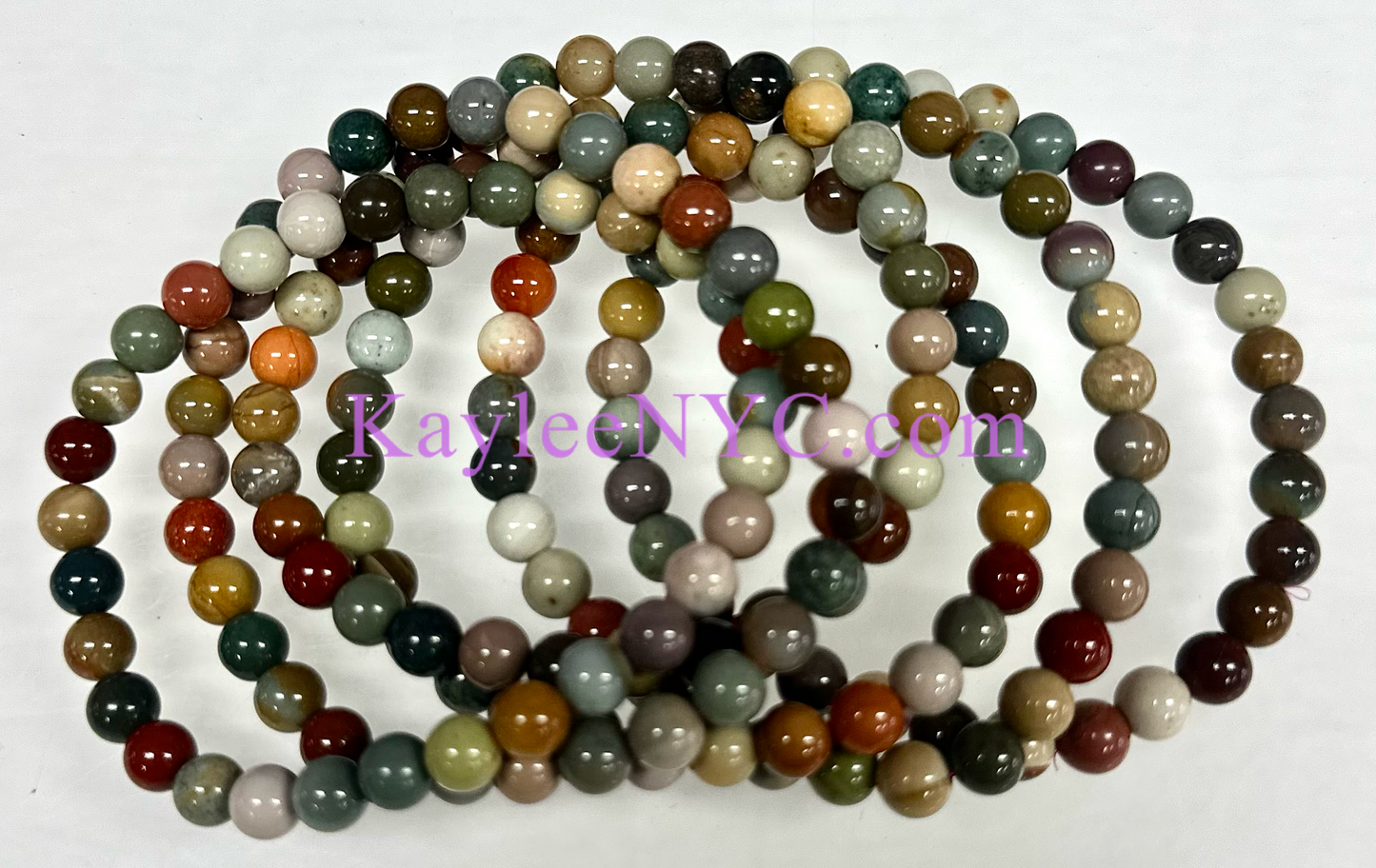 Wholesale 6 Pcs Natural Polychrome Jasper 8mm 7.5” Stretch Bracelet Crystal Healing Energy