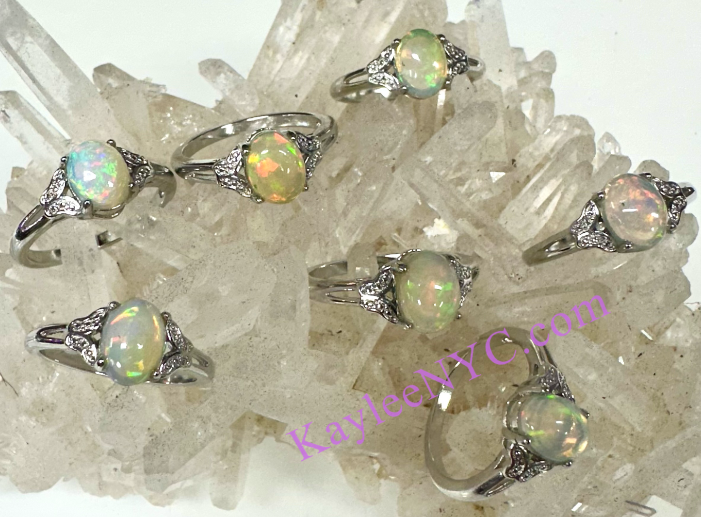 Wholesale Lot 6 pcs Natural Opal Ring White Bronze