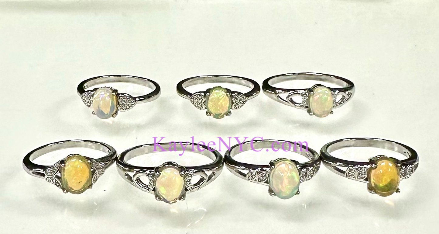 Wholesale Lot 6 pcs Natural Opal Ring White Bronze