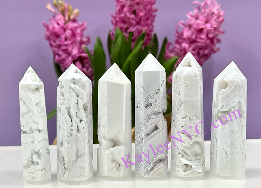 Wholesale Lot 2 Lbs Natural White Druzy Snow Agate Obelisk Tower Point Crystal Energy