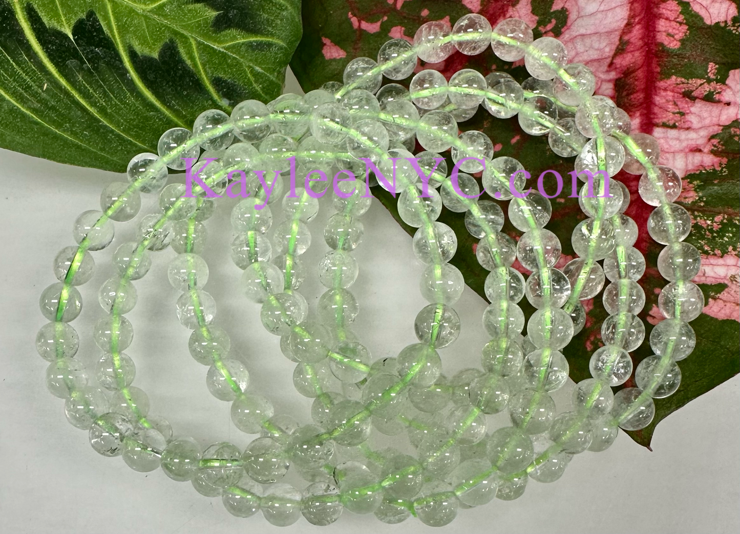 6 PCs Natural Prasiolite 6mm 7.5” Stretch Bracelet