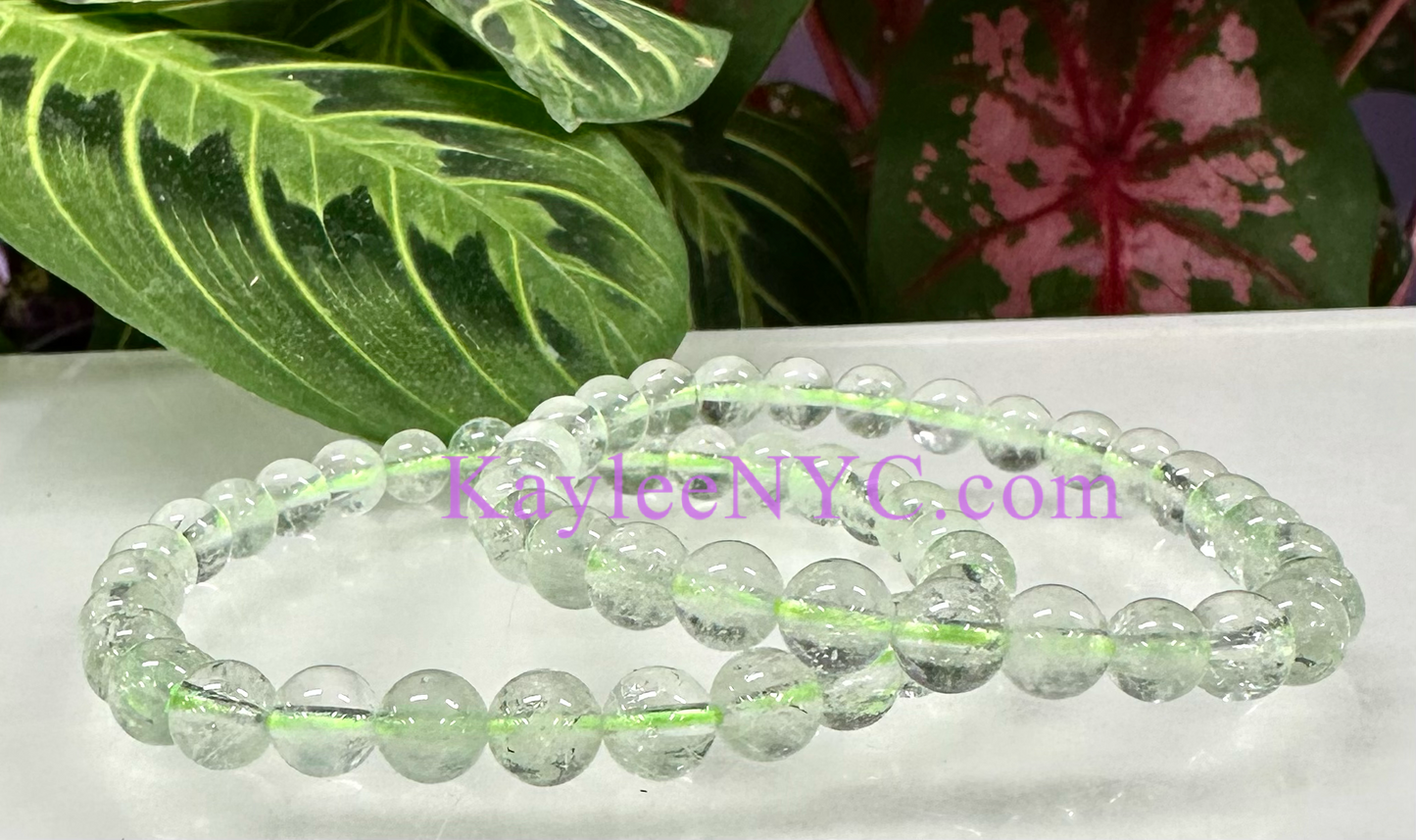 6 PCs Natural Prasiolite 6mm 7.5” Stretch Bracelet