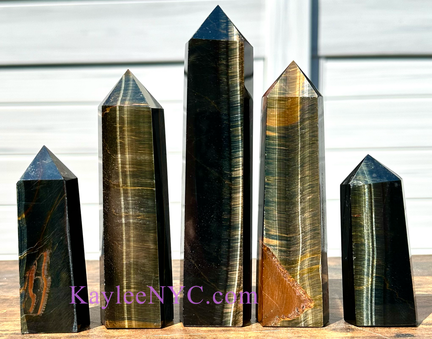 5 PCs Large Natural Blue Tiger Eye Obelisk Crystal Point