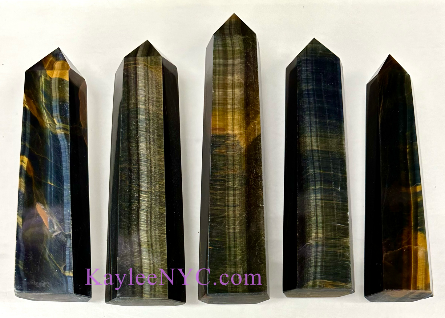 5 PCs Large Natural Blue Tiger Eye Obelisk Crystal Point