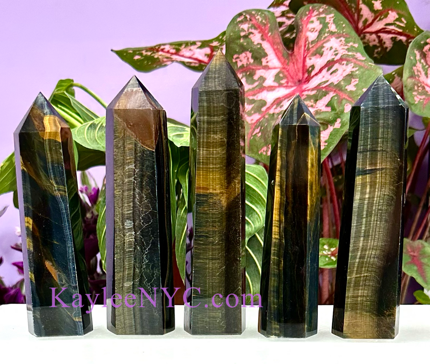 5 PCs Large Natural Blue Tiger Eye Obelisk Crystal Point