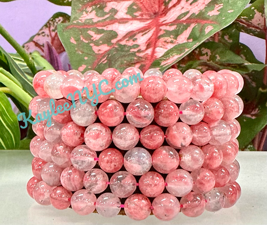 6 PCs Natural Sakura Cherry Blossom Rhodonite aka Ice Rhodonite 7.5” Stretch Bracelet