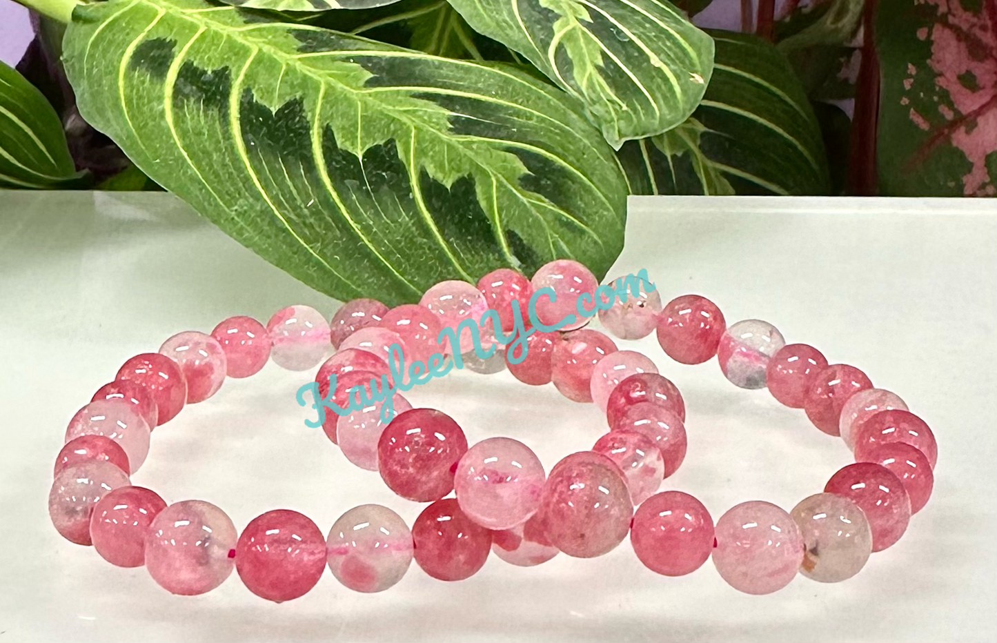 6 PCs Natural Sakura Cherry Blossom Rhodonite aka Ice Rhodonite 7.5” Stretch Bracelet