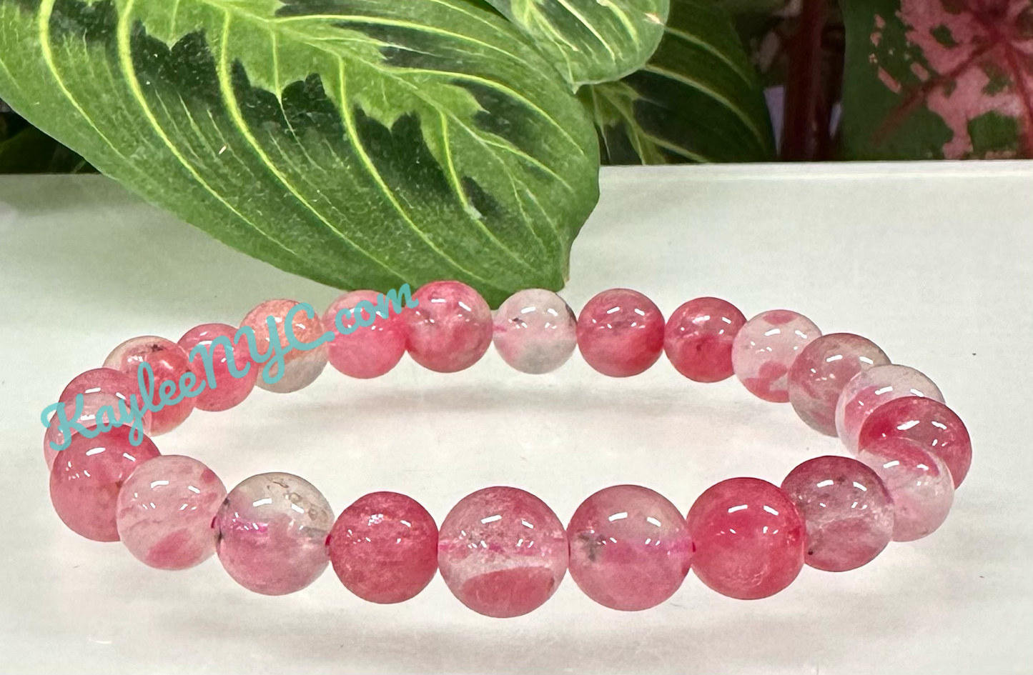 6 PCs Natural Sakura Cherry Blossom Rhodonite aka Ice Rhodonite 7.5” Stretch Bracelet