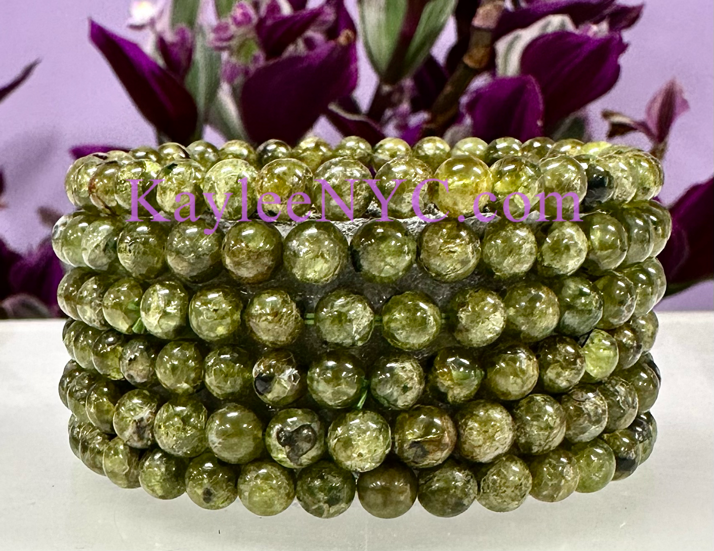 6 PCs Natural Peridot 5-6mm Stretch Bracelet 7.5”