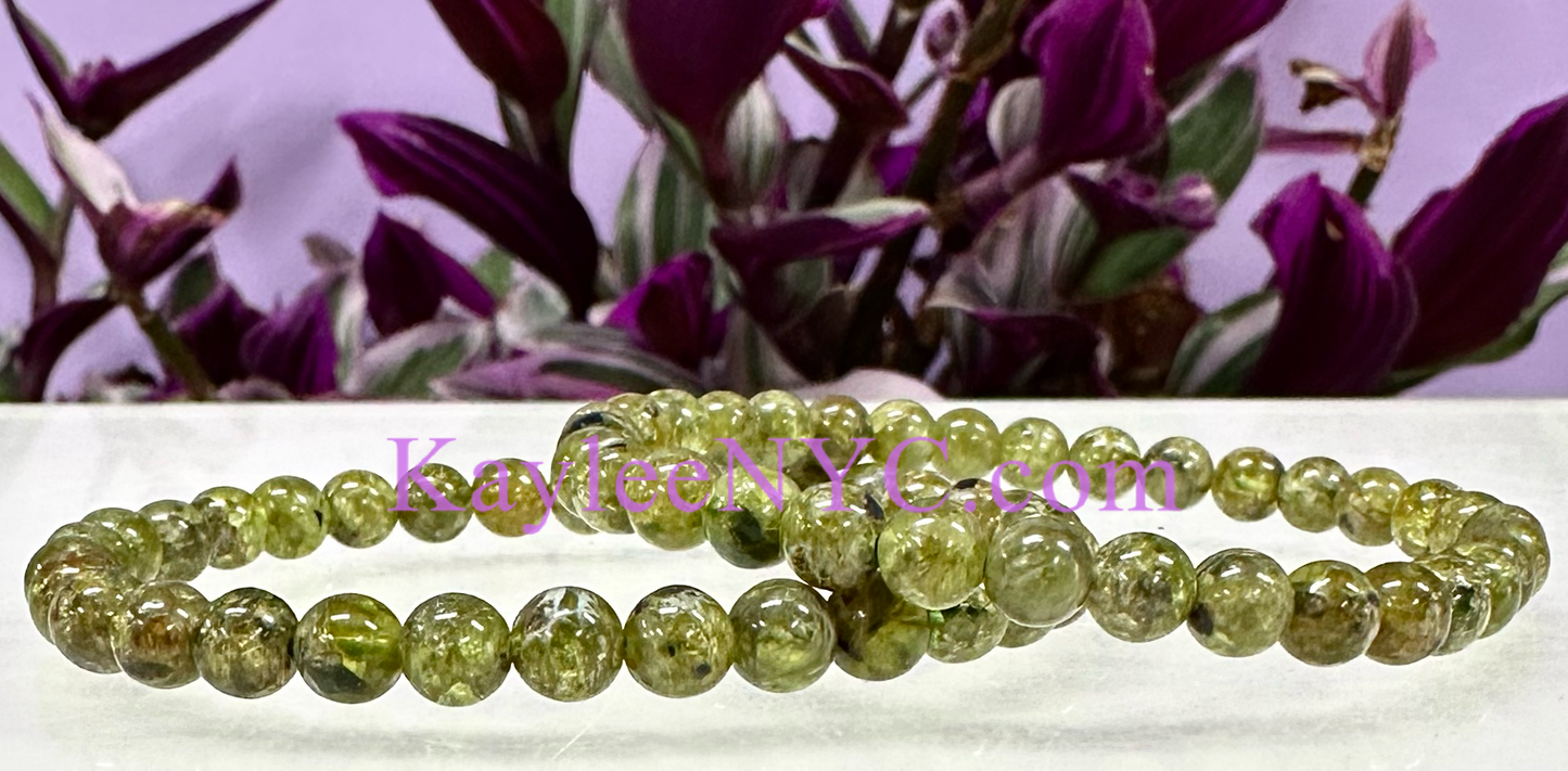 6 PCs Natural Peridot 5-6mm Stretch Bracelet 7.5”