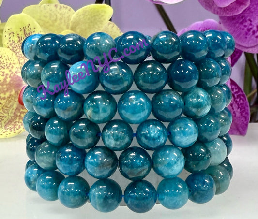Wholesale 6 Pcs Natural Apatite 10mm 7.5" Crystal Healing Stretch Bracelet