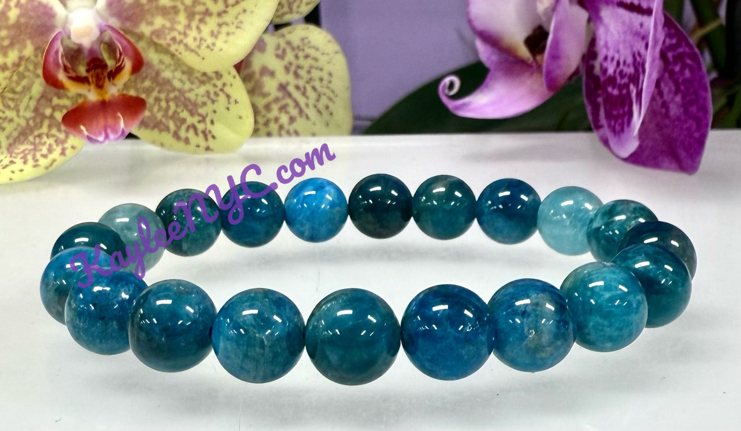 Wholesale 6 Pcs Natural Apatite 10mm 7.5" Crystal Healing Stretch Bracelet