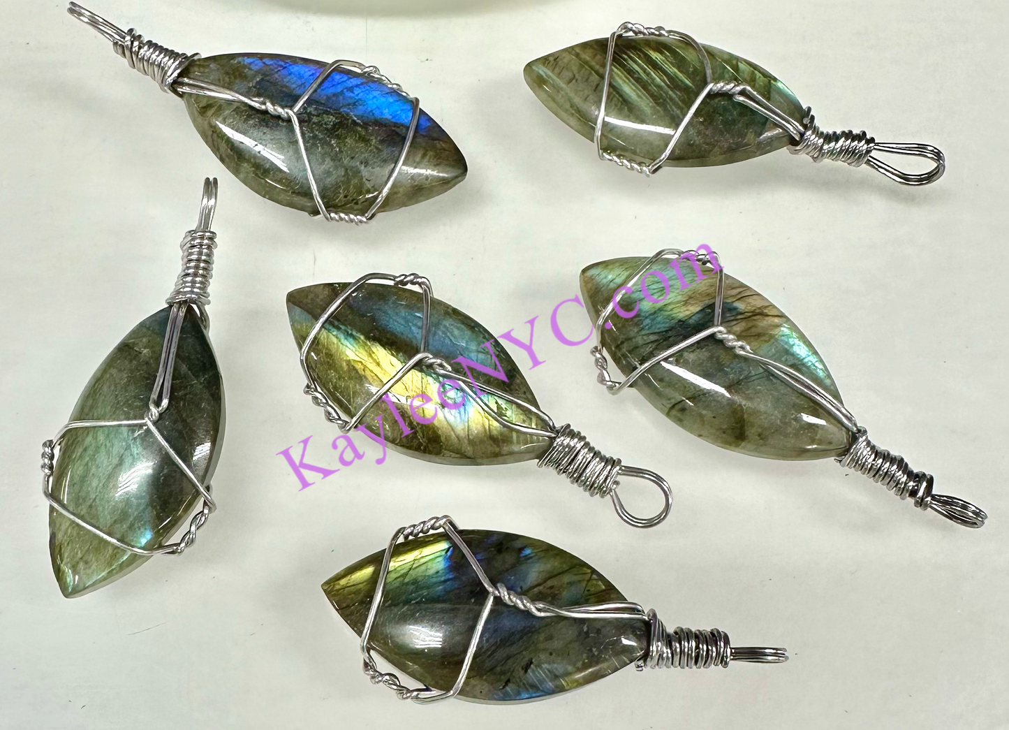 Wholesale Lot 6 Pcs Natural Labradorite Wire Wrapped Pendant healing energy