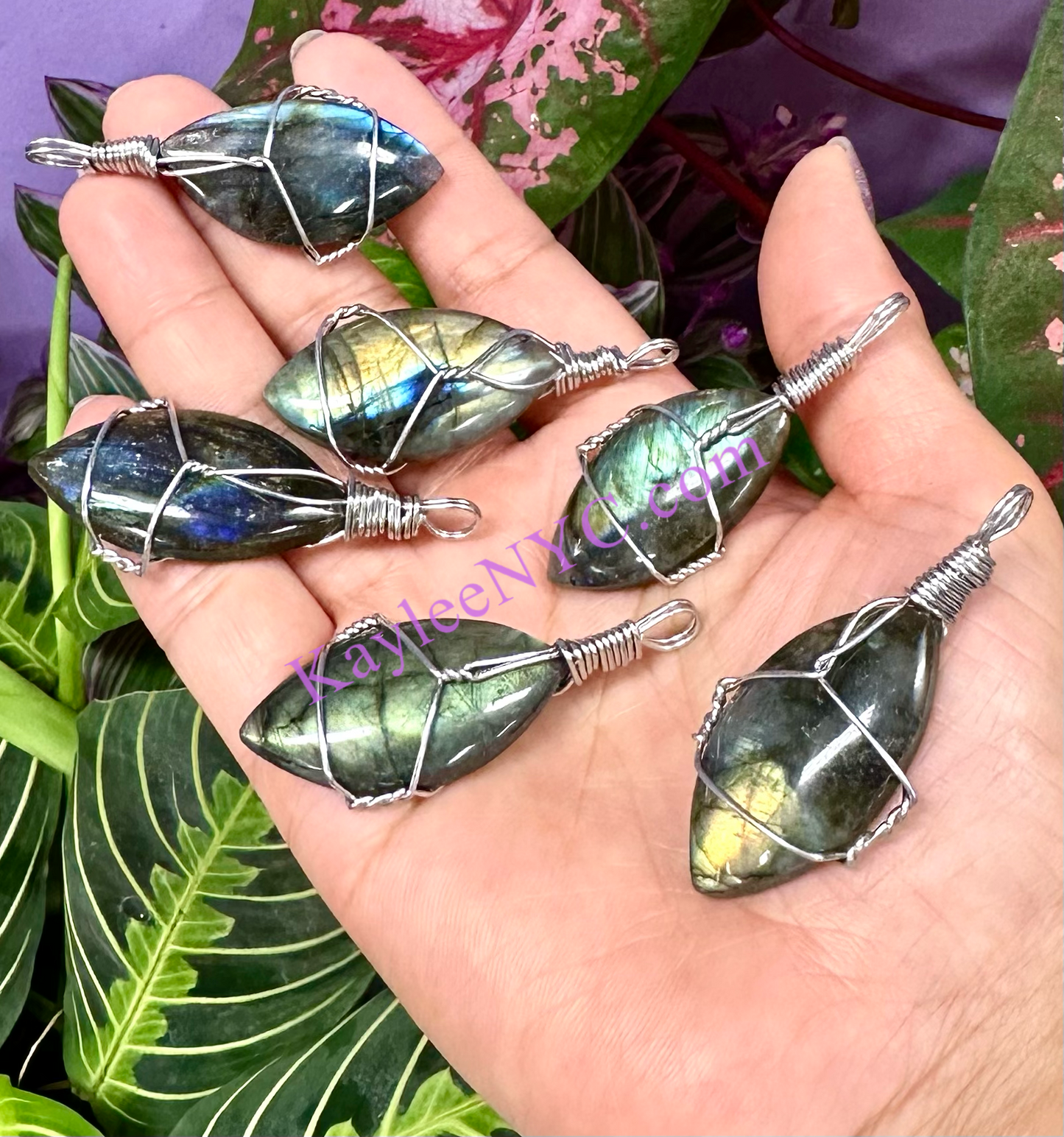 Wholesale Lot 6 Pcs Natural Labradorite Wire Wrapped Pendant healing energy