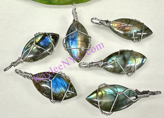 Wholesale Lot 6 Pcs Natural Labradorite Wire Wrapped Pendant healing energy