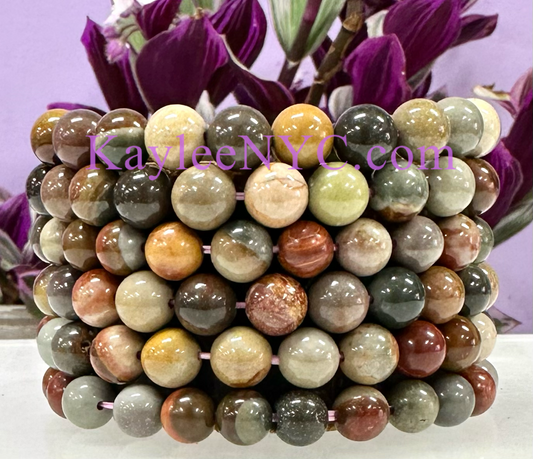 Wholesale 6 Pcs Natural Polychrome Jasper 8mm 7.5” Crystal Healing Stretch Bracelet