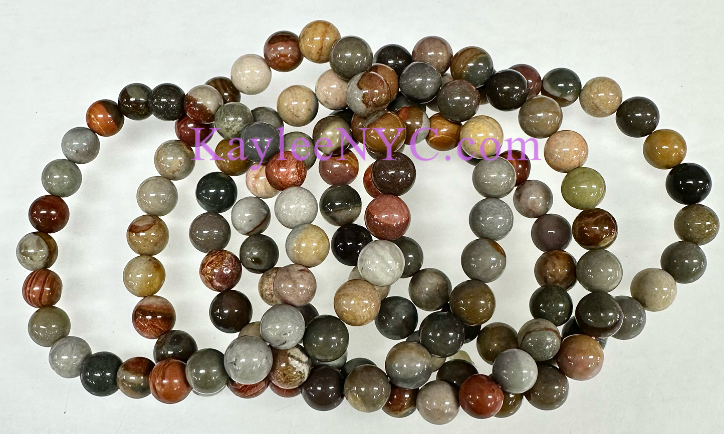 Wholesale 6 Pcs Natural Polychrome Jasper 8mm 7.5” Crystal Healing Stretch Bracelet