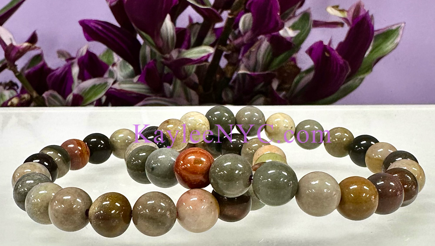 Wholesale 6 Pcs Natural Polychrome Jasper 8mm 7.5” Crystal Healing Stretch Bracelet