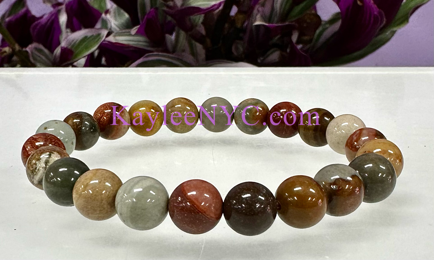 Wholesale 6 Pcs Natural Polychrome Jasper 8mm 7.5” Crystal Healing Stretch Bracelet