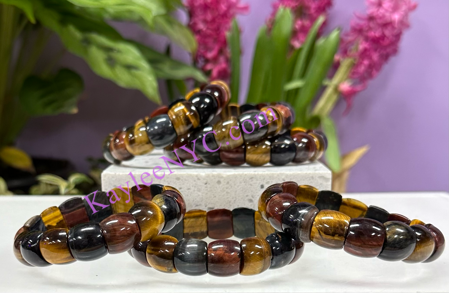 6 Pcs 15mm Natural Mix Tiger Eye Stretch Bracelet 7.5” Crystal Healing Energy