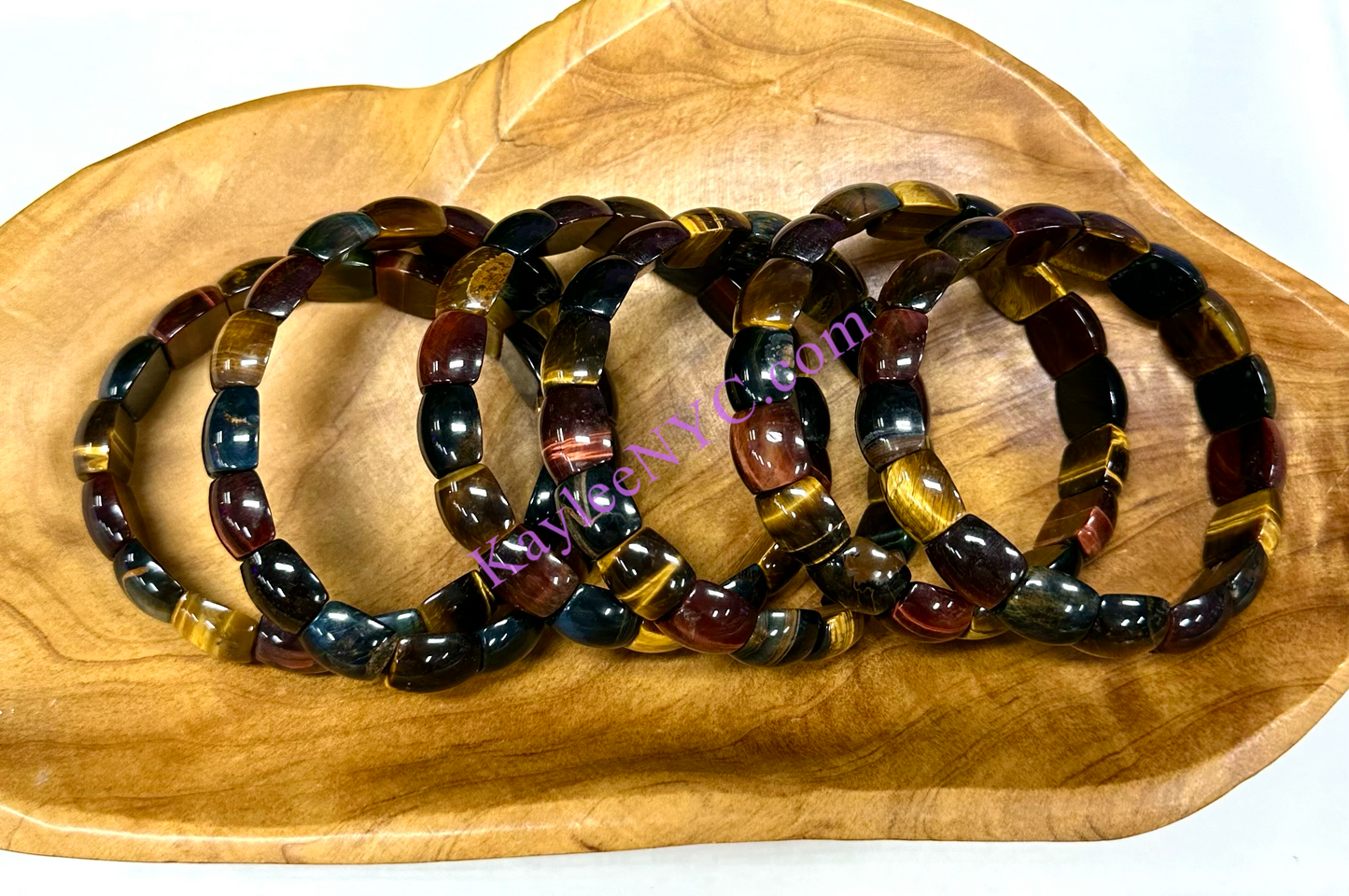 6 Pcs 15mm Natural Mix Tiger Eye Stretch Bracelet 7.5” Crystal Healing Energy