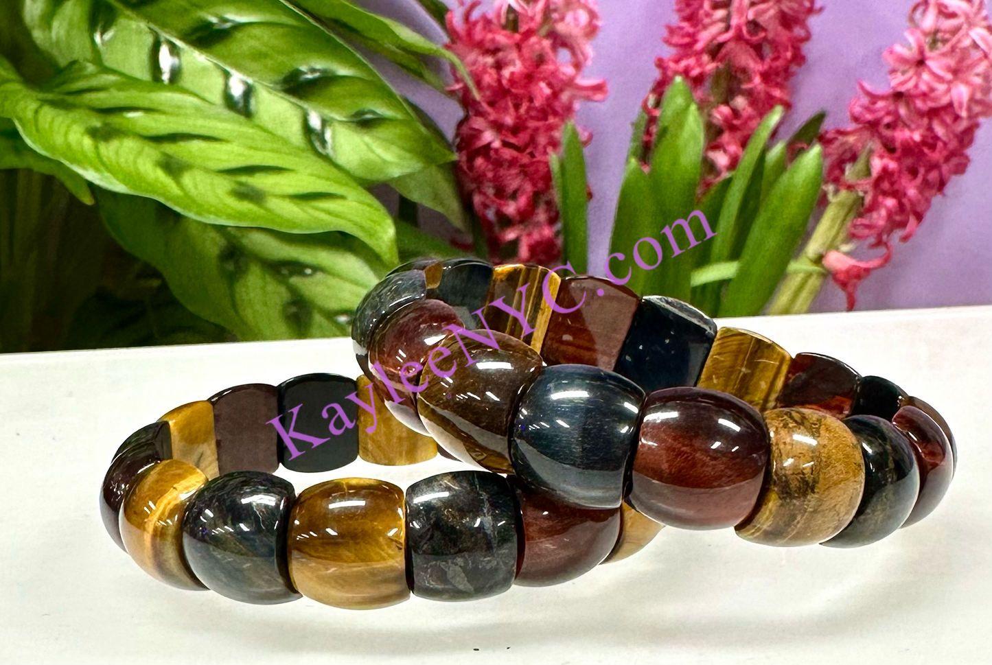 6 Pcs 15mm Natural Mix Tiger Eye Stretch Bracelet 7.5” Crystal Healing Energy