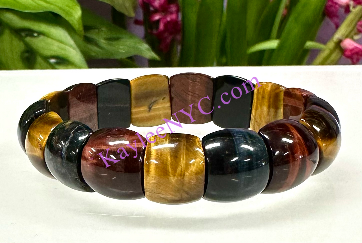 6 Pcs 15mm Natural Mix Tiger Eye Stretch Bracelet 7.5” Crystal Healing Energy