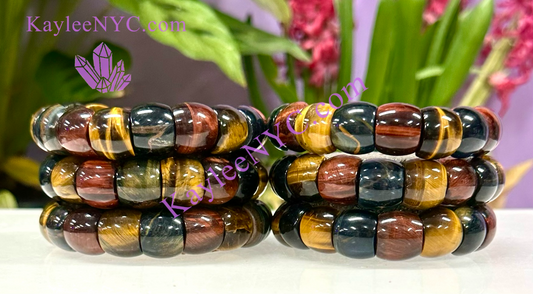 6 Pcs 15mm Natural Mix Tiger Eye Stretch Bracelet 7.5” Crystal Healing Energy