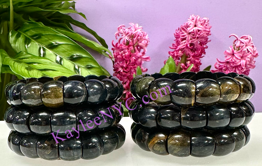 6 Pcs 15mm Natural Blue Tiger Eye Stretch Bracelet 7.5” Crystal Healing Energy