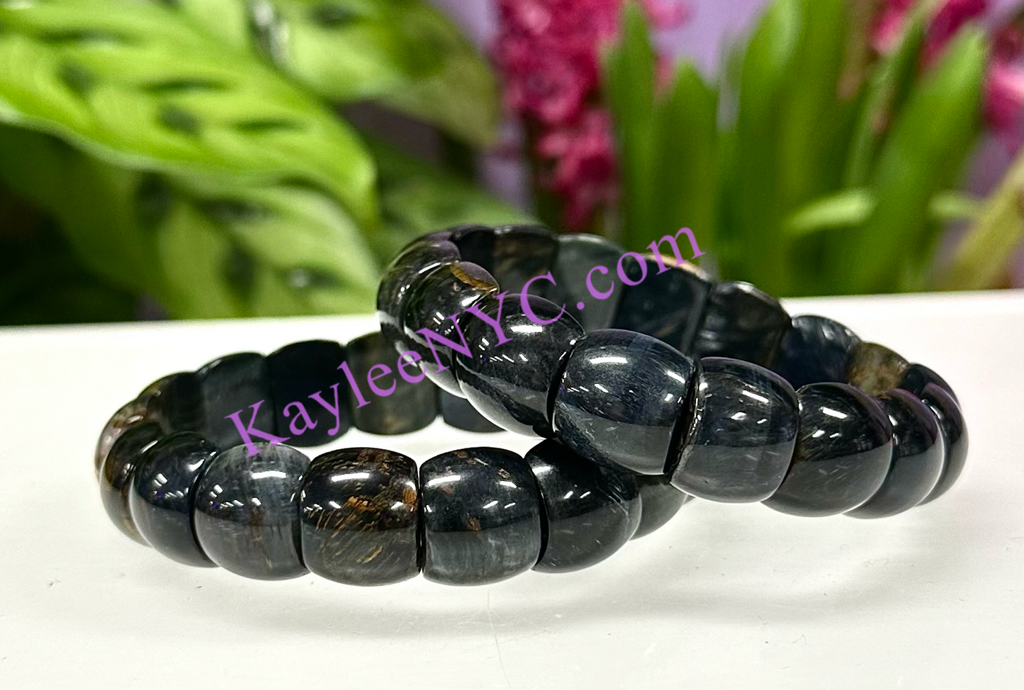 6 Pcs 15mm Natural Blue Tiger Eye Stretch Bracelet 7.5” Crystal Healing Energy