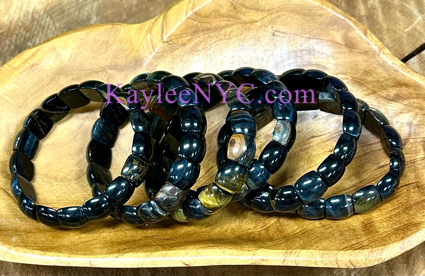 6 Pcs 15mm Natural Blue Tiger Eye Stretch Bracelet 7.5” Crystal Healing Energy