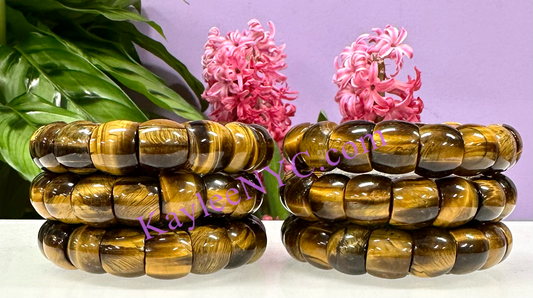 6 Pcs 15mm Natural Tiger Eye Stretch Bracelet 7.5” Crystal Healing Energy