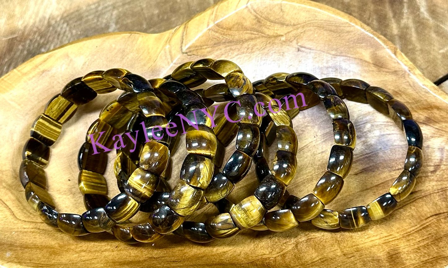 6 Pcs 15mm Natural Tiger Eye Stretch Bracelet 7.5” Crystal Healing Energy