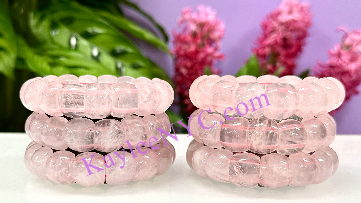 6 Pcs 15mm Natural Rose Quartz Stretch Bracelet 7.5” Crystal Healing Energy