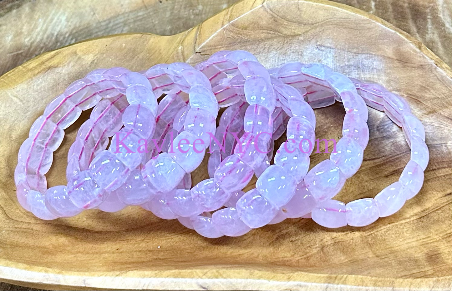 6 Pcs 15mm Natural Rose Quartz Stretch Bracelet 7.5” Crystal Healing Energy