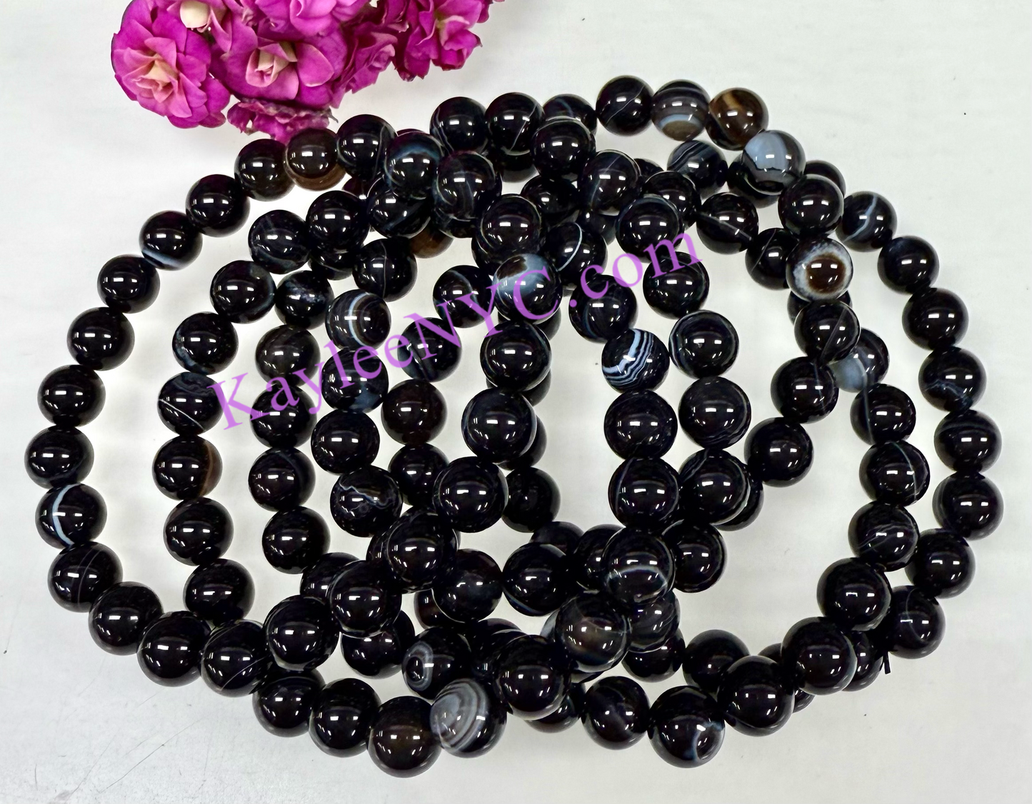 Wholesale 6 Pcs Natural Onyx 8mm 7.5” Crystal Healing Stretch Bracelet