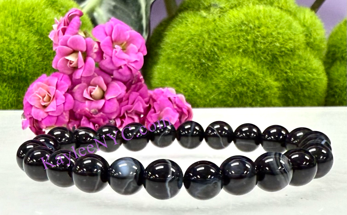 Wholesale 6 Pcs Natural Onyx 8mm 7.5” Crystal Healing Stretch Bracelet