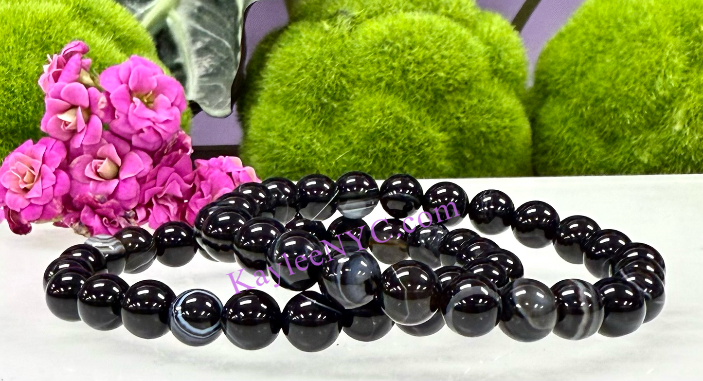 Wholesale 6 Pcs Natural Onyx 8mm 7.5” Crystal Healing Stretch Bracelet