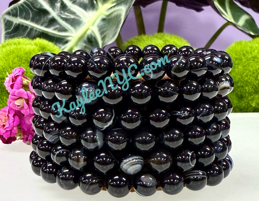 Wholesale 6 Pcs Natural Onyx 8mm 7.5” Crystal Healing Stretch Bracelet