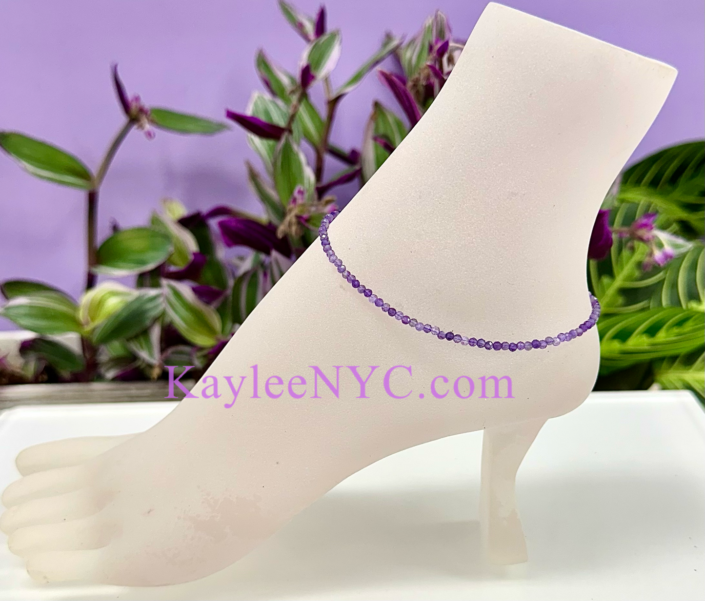 M6 PCs 2mm Natural Amethyst Anklets Crystal Healing Energy