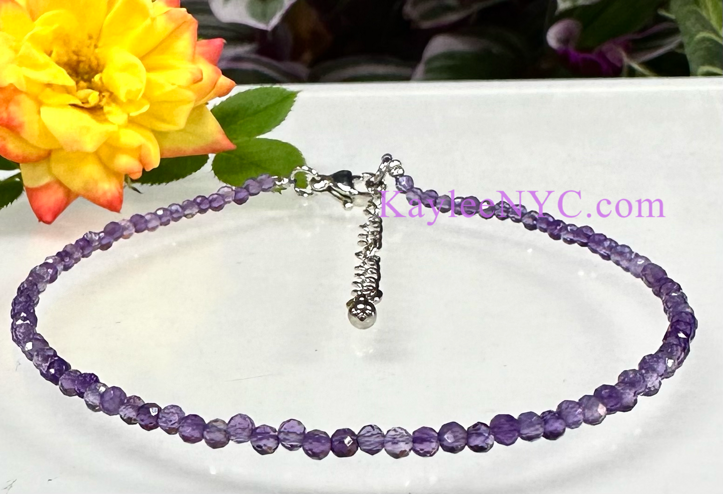 M6 PCs 2mm Natural Amethyst Anklets Crystal Healing Energy