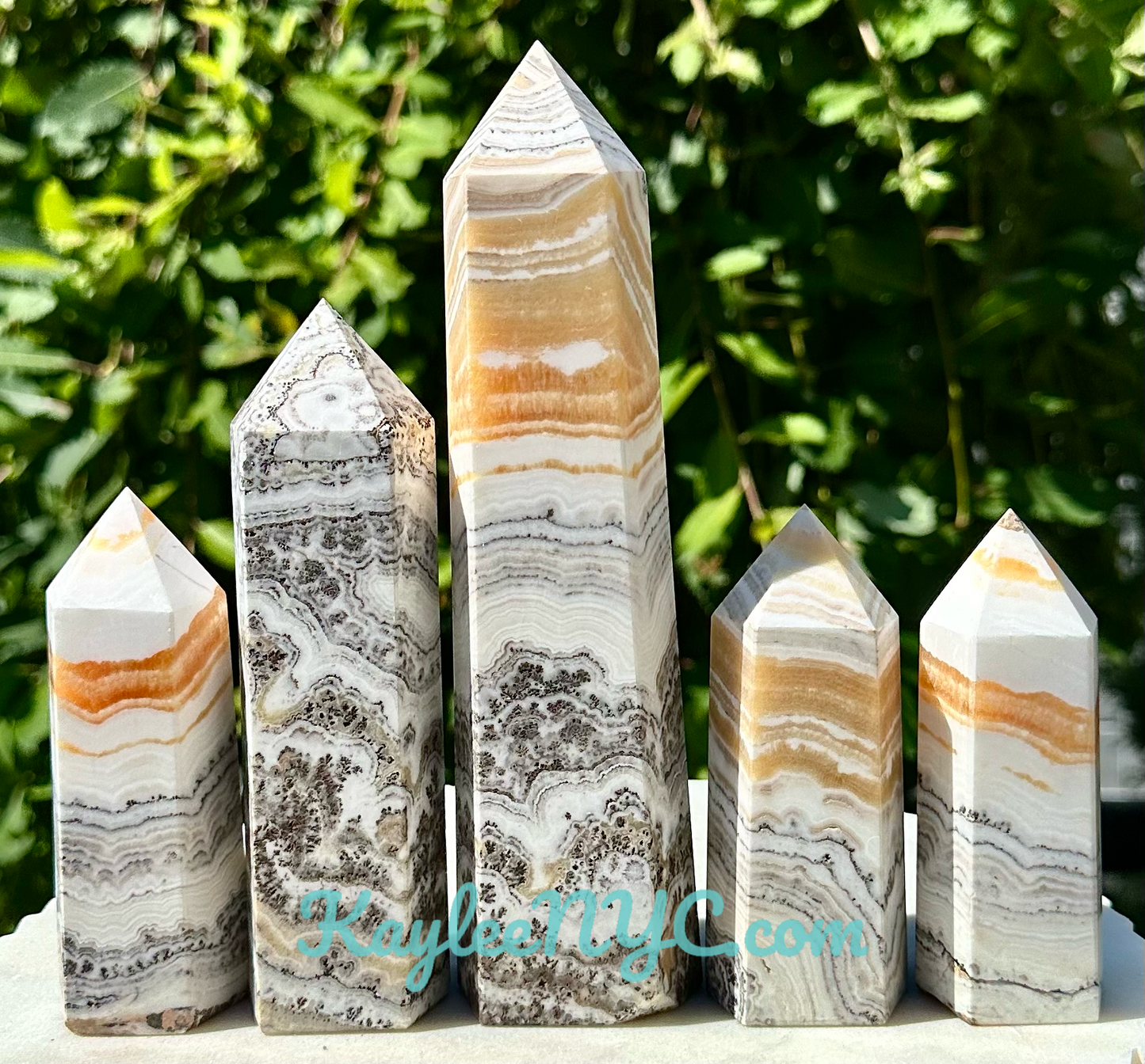 4 -5 PCs Large Natural Dendritic Banded Orange Calcite Obelisk Crystal Point