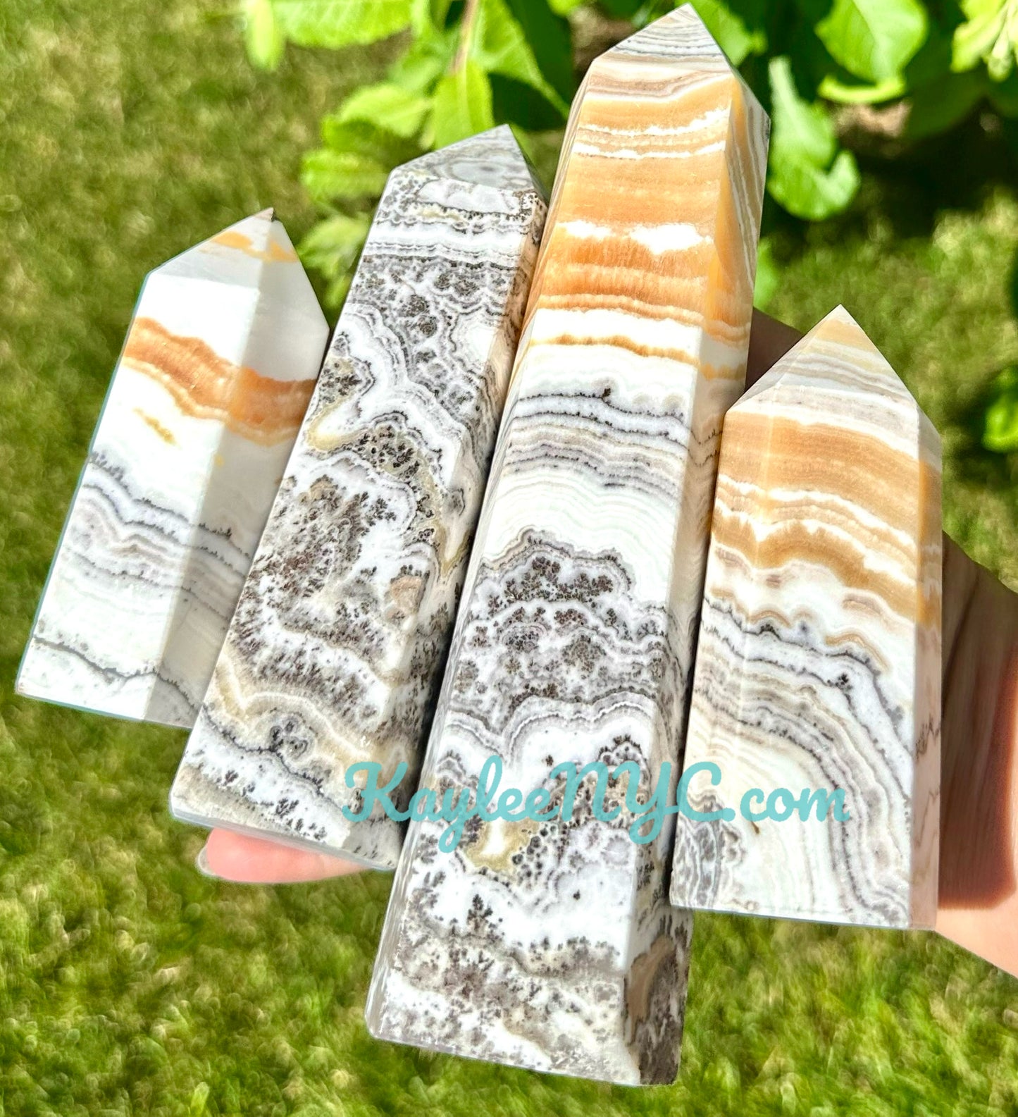 4 -5 PCs Large Natural Dendritic Banded Orange Calcite Obelisk Crystal Point