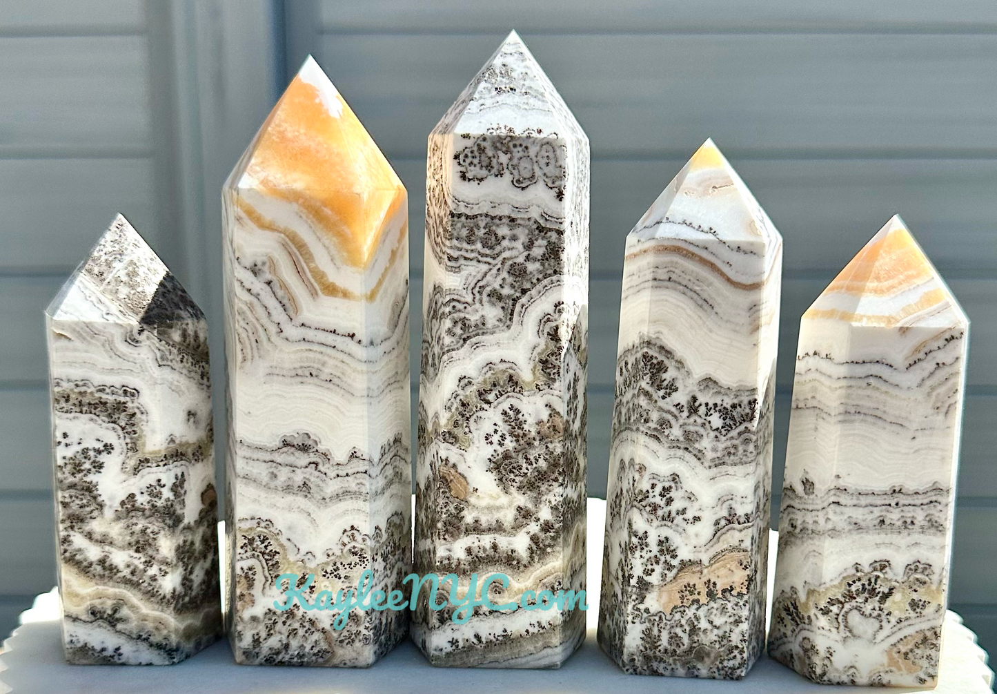 4 -5 PCs Large Natural Dendritic Banded Orange Calcite Obelisk Crystal Point