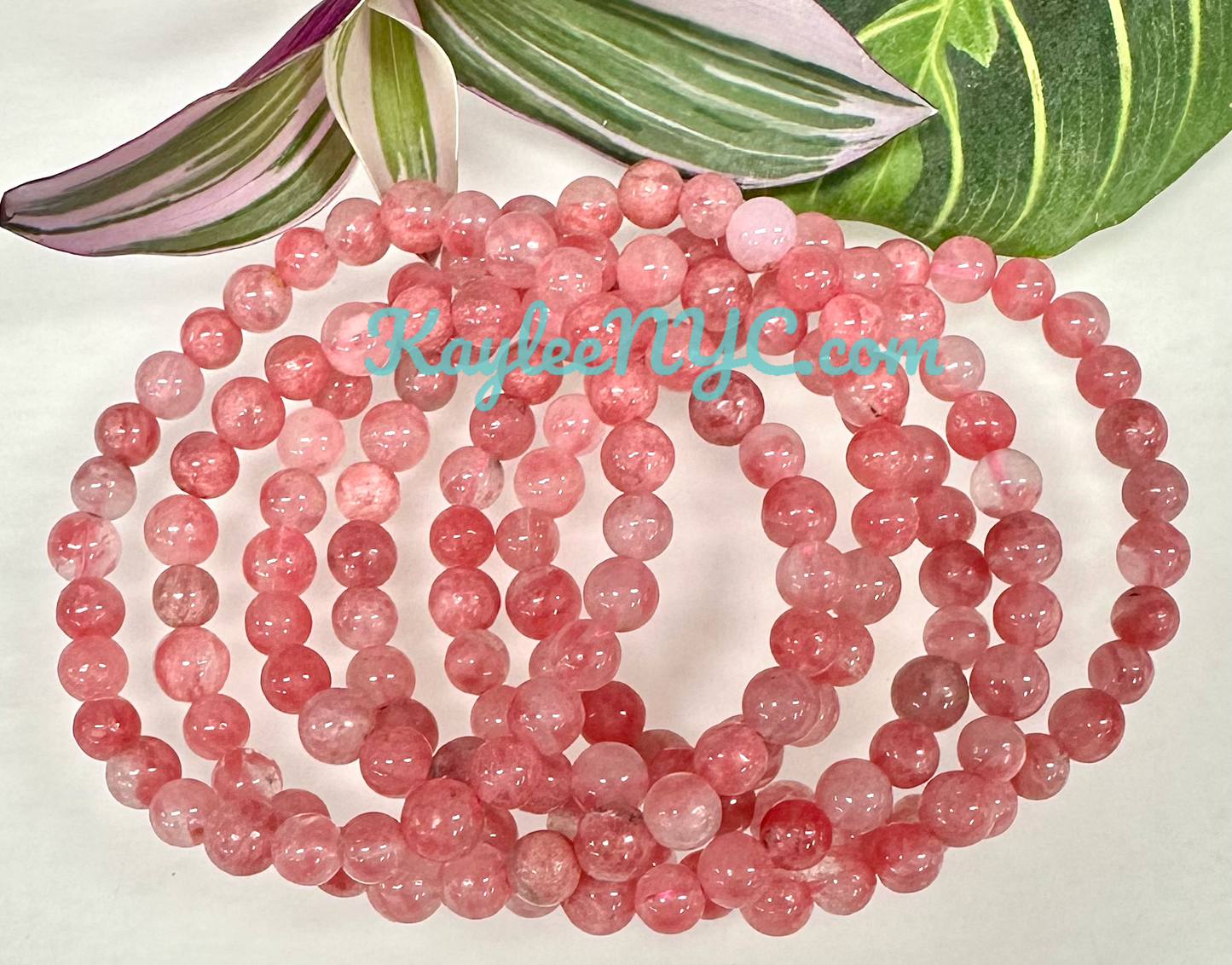 6 PCs Natural Sakura Cherry Blossom Rhodonite aka Ice Rhodonite 7.5” Stretch Bracelet