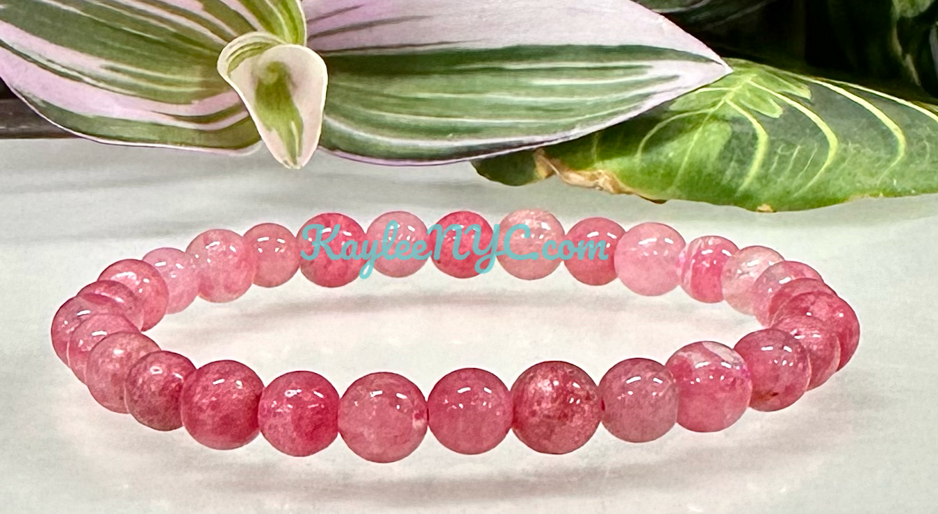 6 PCs Natural Sakura Cherry Blossom Rhodonite aka Ice Rhodonite 7.5” Stretch Bracelet